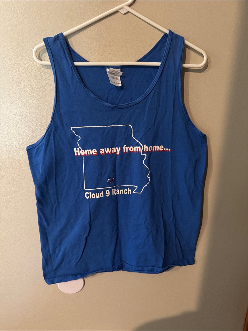 Cloud 9 Ranch, Missouri: Gildan Royal Blue Tank with White and Red Graphic
